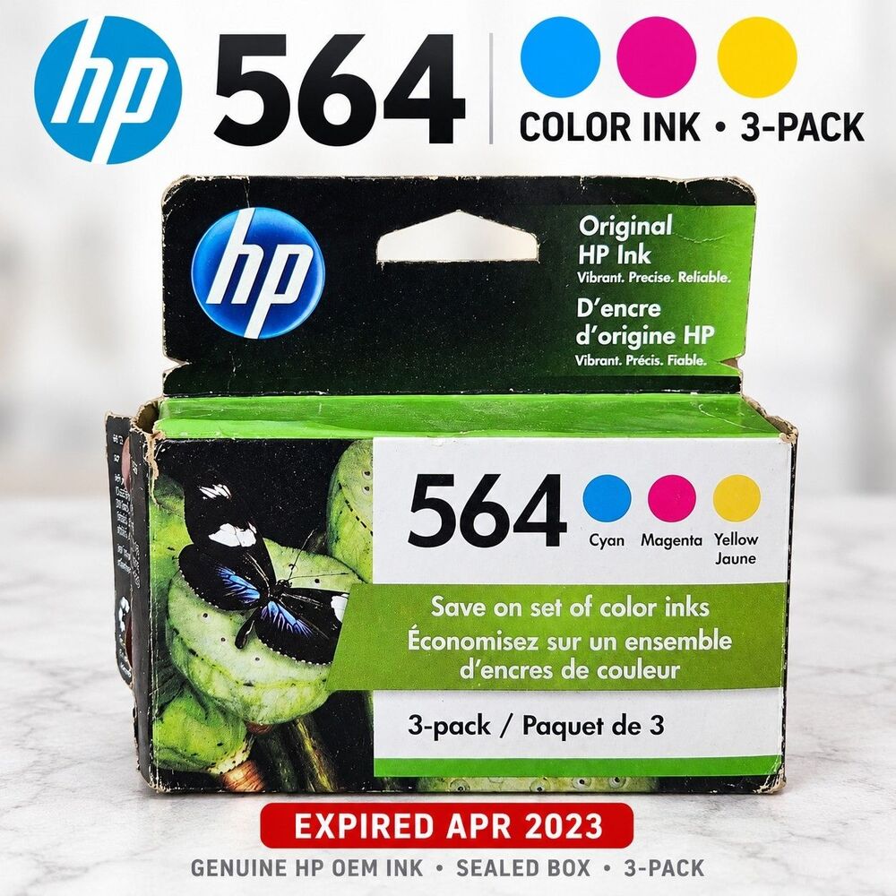 HP 564 Color Ink 3-Pack Cyan Magenta Yellow N9H57FN Expired Apr 2023 OEM